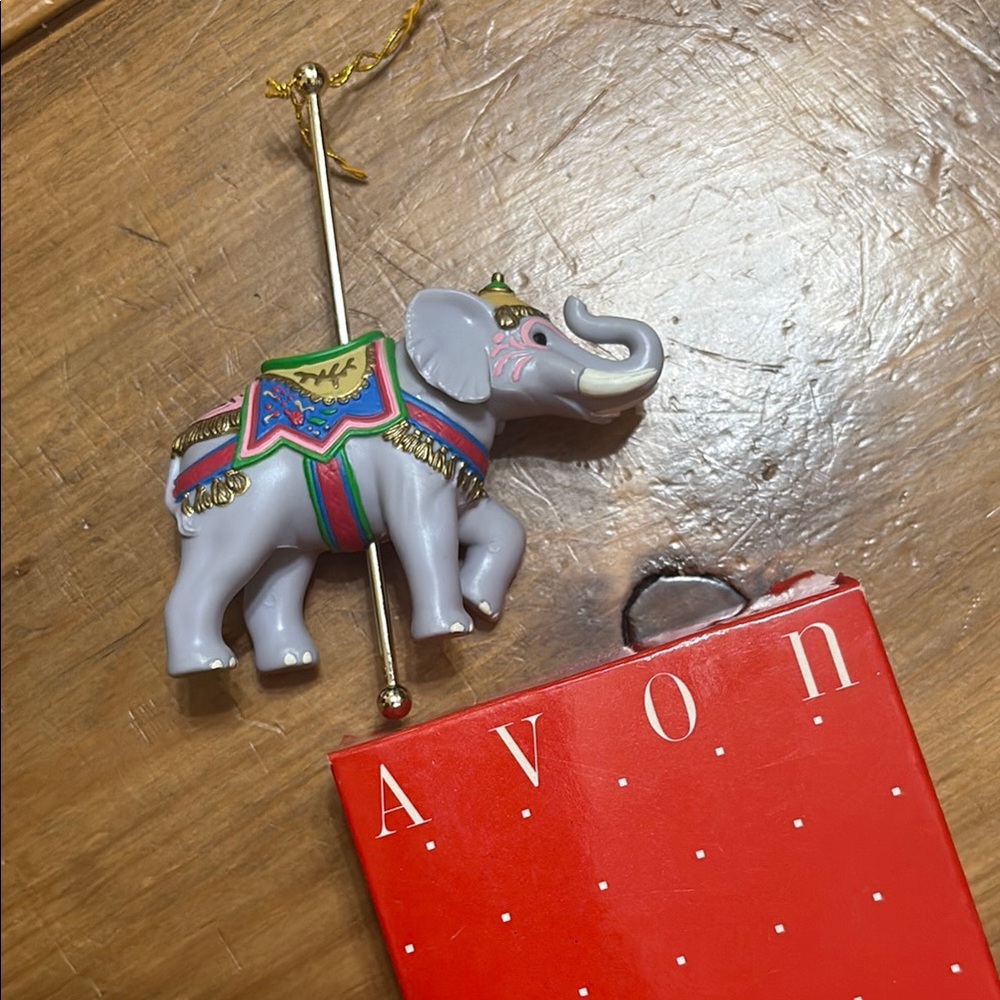 Avon Gray and Red Carousel Elephant 🐘 Ornament